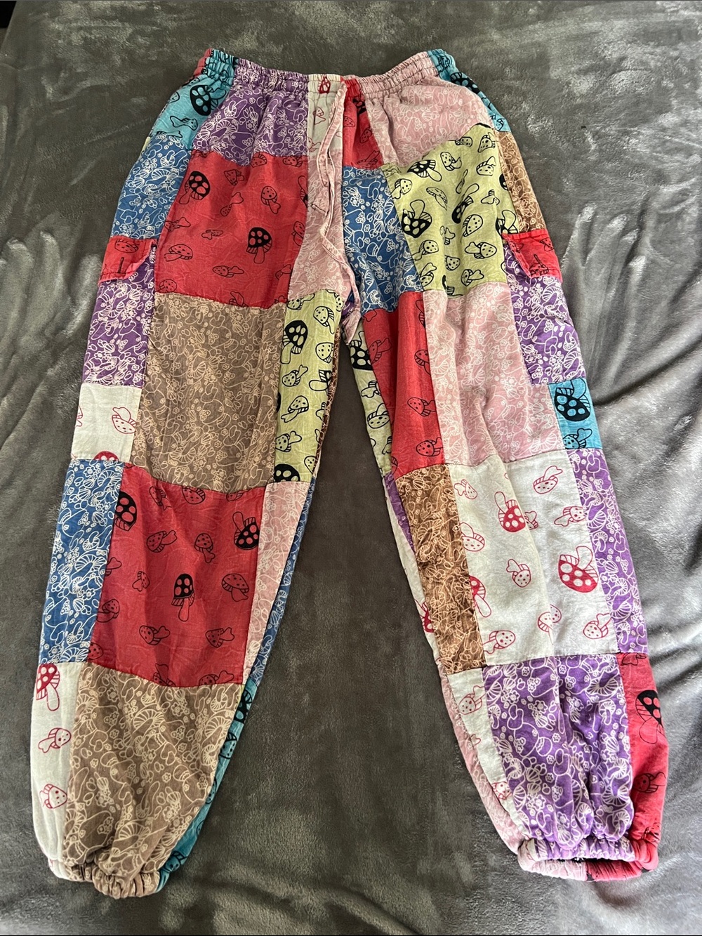 Patchwork Multicolor Mushroom Print Jogger Pants